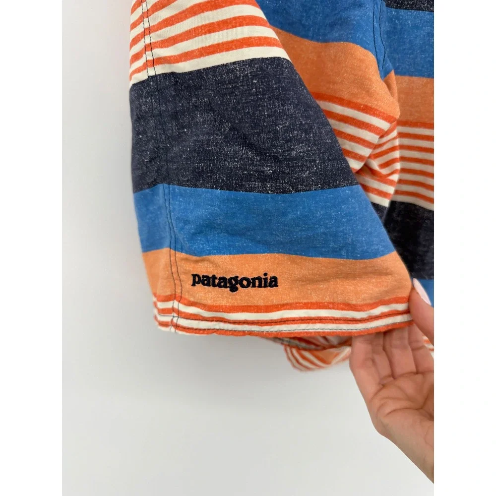 Patagonia Boys Striped Board Shorts Blue Orange Swim Trunks‎ Size 12